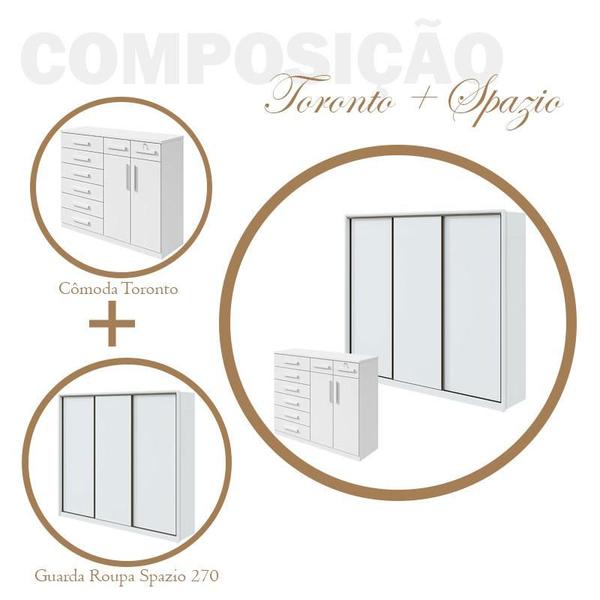 Imagem de Guarda Roupa Spazio 270 e Cômoda Toronto Branco Brilho - Lopas