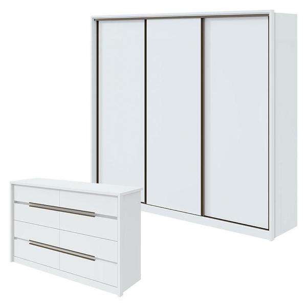 Imagem de Guarda Roupa Spazio 270 e Cômoda Urban Branco Brilho - Lopas