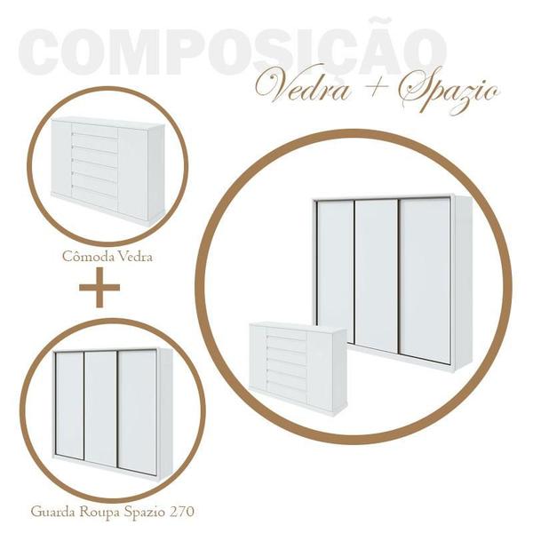 Imagem de Guarda Roupa Spazio 270 e Cômoda Vedra Branco Brilho - Lopas