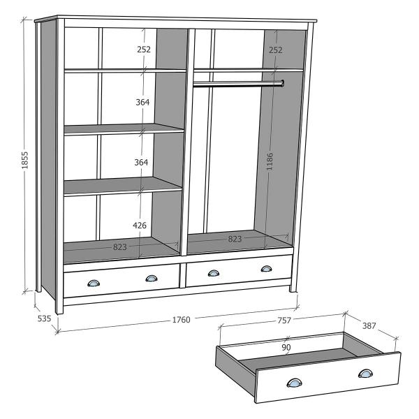 Imagem de Guarda-Roupa Topázio 4 Portas 2 Gavetas Madeira Pinus Branco/Freijó - Finestra