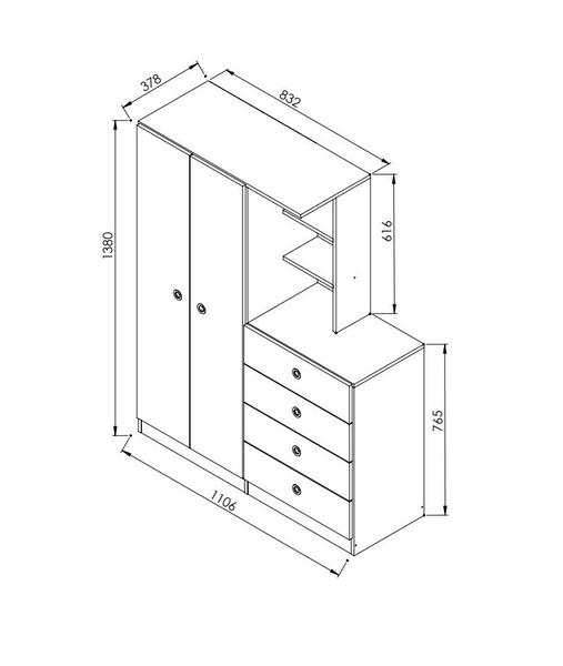 Imagem de Guarda Roupas 2 Portas e Comoda 4 Gavetas Montessoriano Branco - Art In Móveis