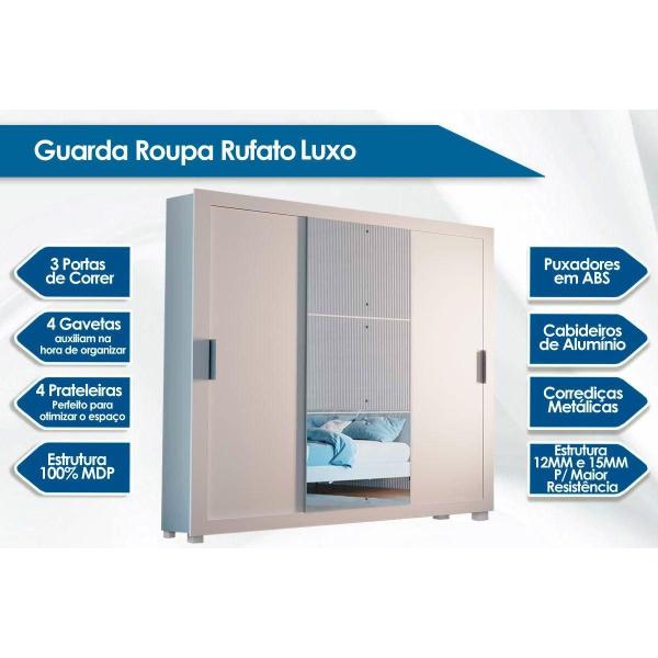 Imagem de Guarda Roupas 3 Portas de Correr Veneza Luxo e 4 Gavetas c/ Pés Branco - Rufato