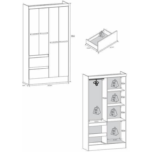 Imagem de Guarda-Roupas 4 Portas 2 Gavetas com Rodapé Multimóveis CR35135