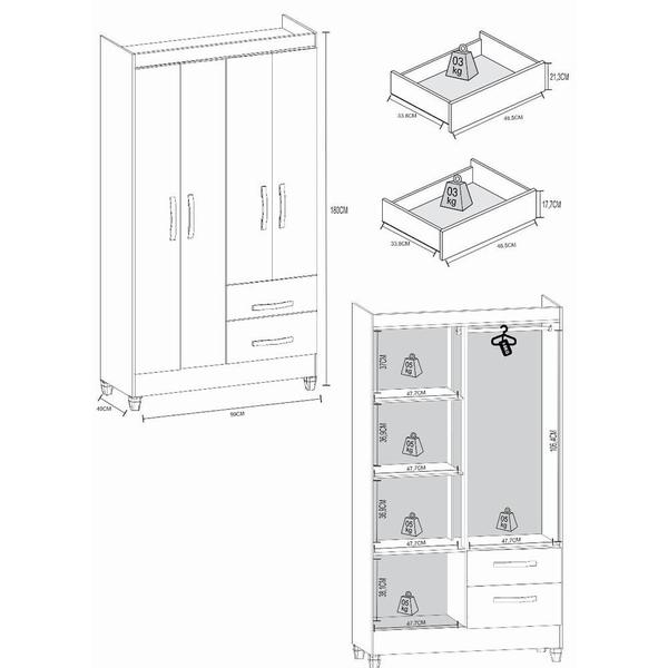 Imagem de Guarda-Roupas 4 Portas 2 Gavetas e Espelhos Multimóveis CR35141