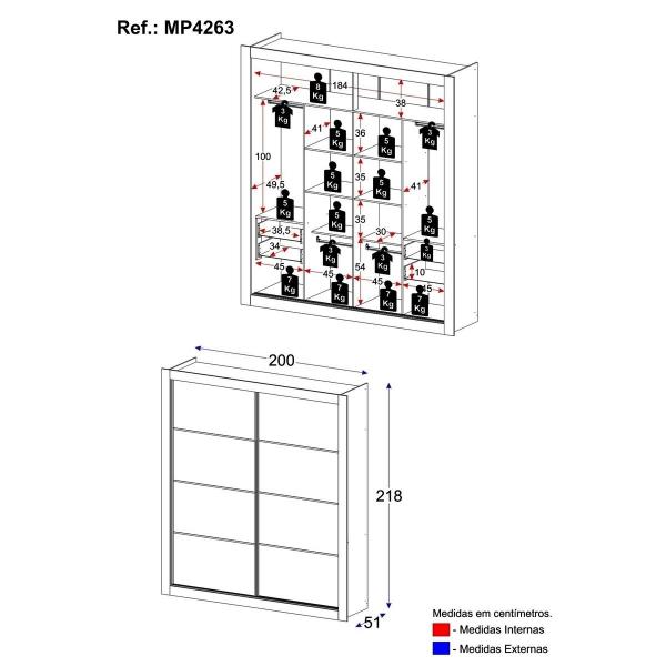 Imagem de Guarda-Roupas Casal 2 Portas de Correr 4 Gavetas Alasca Multimóveis MP4263