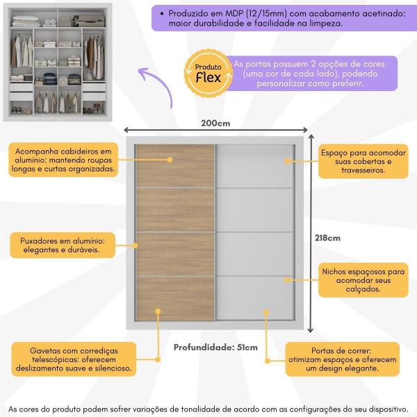 Imagem de Guarda-Roupas Casal 2 Portas de Correr 4 Gavetas Alasca Multimóveis MP4265