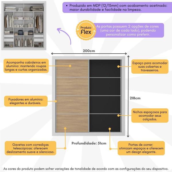 Imagem de Guarda-Roupas Casal 2 Portas de Correr 4 Gavetas Alasca Multimóveis MP4265