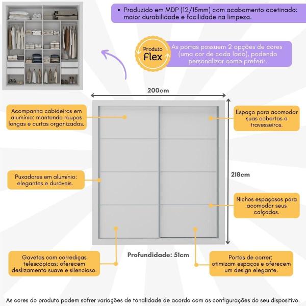 Imagem de Guarda-Roupas Casal 2 Portas de Correr 4 Gavetas Alasca Multimóveis MP4311