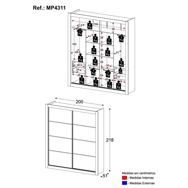 Imagem de Guarda-Roupas Casal 2 Portas de Correr 4 Gavetas Alasca Multimóveis MP4311