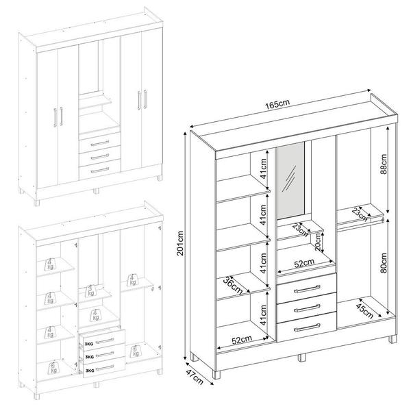 Imagem de Guarda-Roupas Casal 4 Portas 3 Gavetas e Espelho Multimóveis CR35190