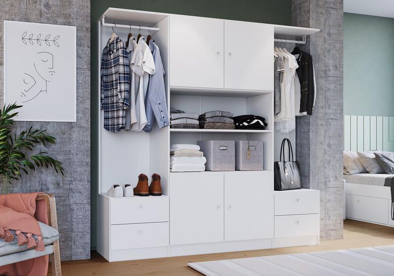 Imagem de Guarda Roupas Casal 4 Portas e 4 Gavetas  e 2 cabideiros Closet Branco - Art In Móveis