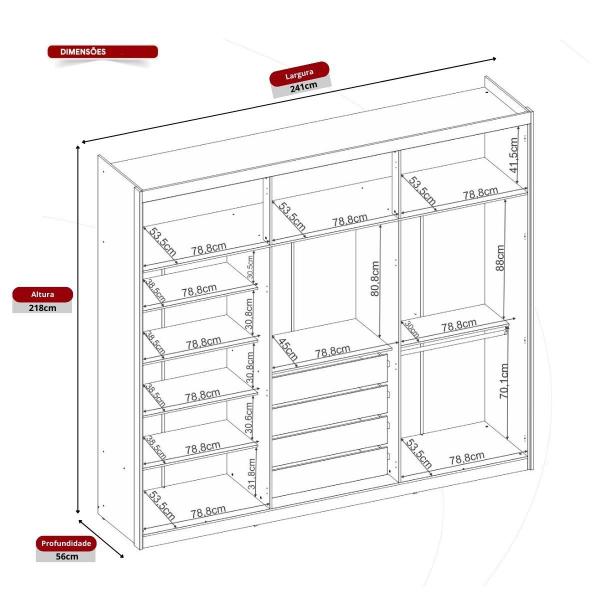 Imagem de Guarda-Roupas Casal 6 Portas e 4 Gavetas Multimóveis CR35235