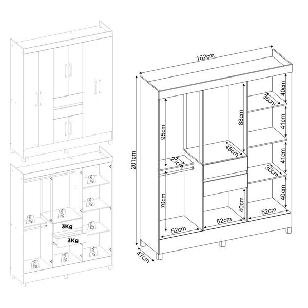 Imagem de Guarda-Roupas Casal 8 Portas 2 Gavetas e Espelhos Multimóveis CR35196