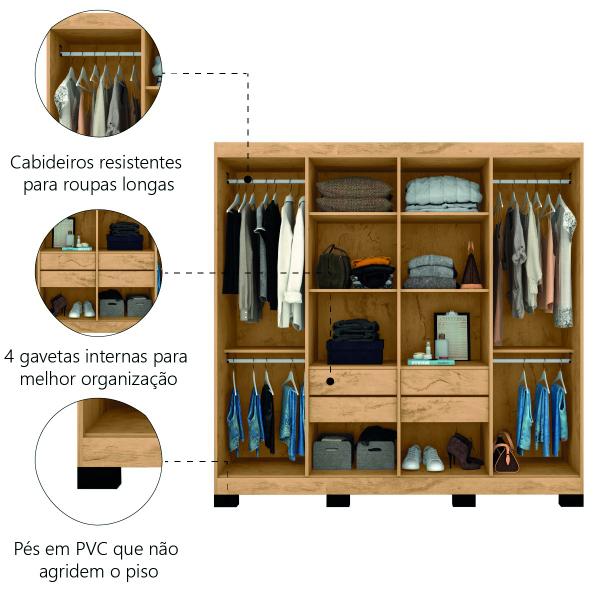 Imagem de Guarda Roupas Casal 8 Portas 4 Gavetas 2,15m Mayara New Freijó / Baunilha Araplac