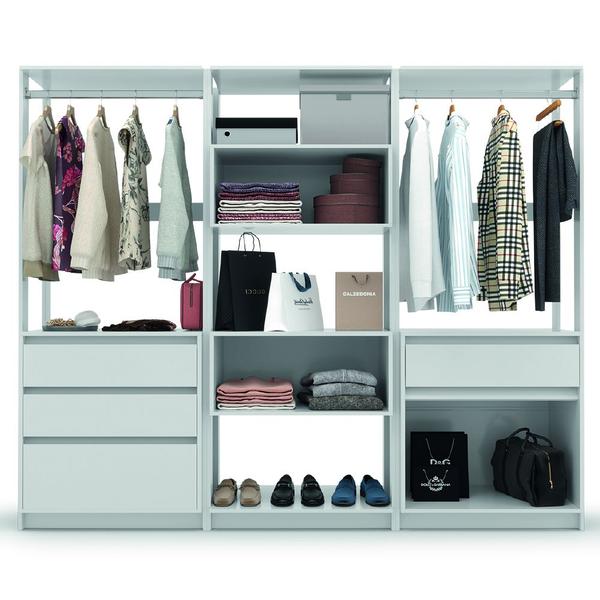 Imagem de Guarda Roupas Casal Closet Aberto Modulado Com 3 Peças Verona Com 4 Gavetas Branco Batrol