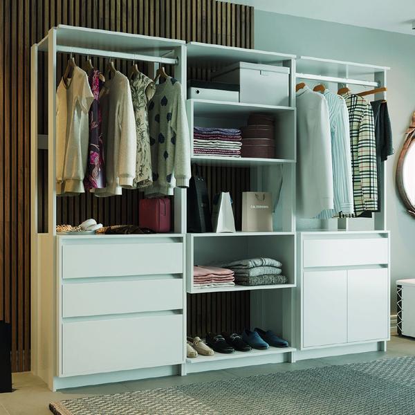 Imagem de Guarda Roupas Casal Closet Aberto Modulado Com 3 Peças Verona Com 4 Gavetas Branco Batrol