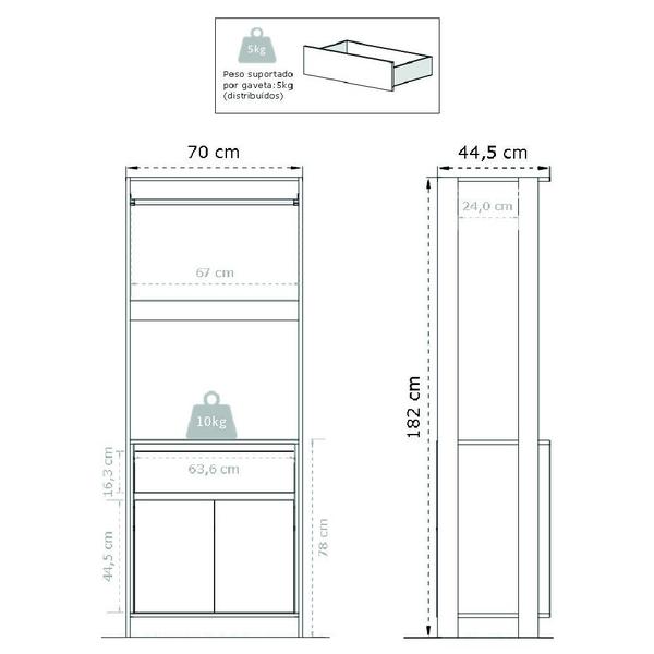 Imagem de Guarda Roupas Casal Closet Aberto Modulado Com 3 Peças Verona Com 4 Gavetas Preto / Madeirado Batrol