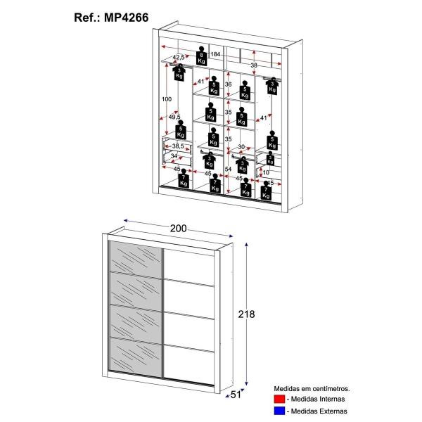 Imagem de Guarda-Roupas Casal com Espelho 2 Portas de Correr 4 Gavetas Alasca Multimóveis MP4266