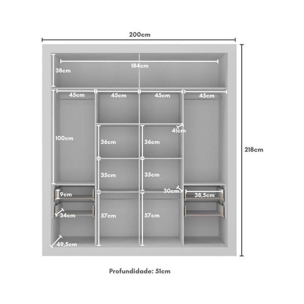 Imagem de Guarda-Roupas Casal com Espelho 2 Portas de Correr 4 Gavetas Alasca Multimóveis MP4312
