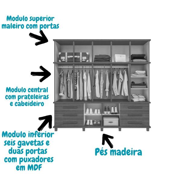 Imagem de Guarda Roupas Casal Londres Triplex Grande 5 Portas 6 gaveta