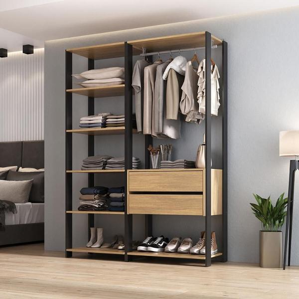 Imagem de Guarda-Roupas Closet Modulado 135cm 2 Peças com 2 Gavetas e Cabideiro Multimóveis MP4320