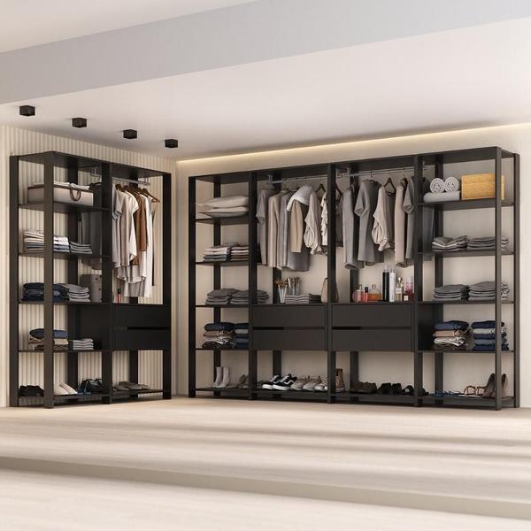 Imagem de Guarda-Roupas Closet Modulado 405cm 6 Peças com 6 Gavetas e Cabideiros Multimóveis MP4322