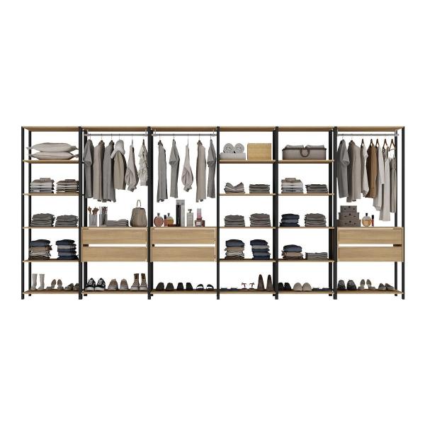 Imagem de Guarda-Roupas Closet Modulado 405cm 6 Peças com 6 Gavetas e Cabideiros Multimóveis MP4322