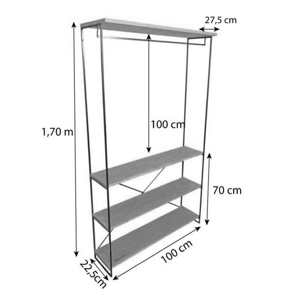 Imagem de Guarda-Roupas Industrial de Ferro e Madeira Closet Modular Carvalho e Preto