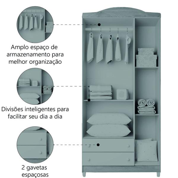 Imagem de Guarda Roupas Infantil Para Quarto Bebê 3 Portas 2 Gavetas Lara Branco J&A