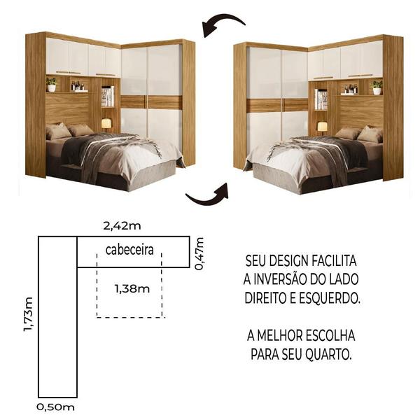 Imagem de Guarda Roupas Modulado com Cabeceira de Casal Florença 6 Portas 5 gavetas Freijó/Off White Moval 