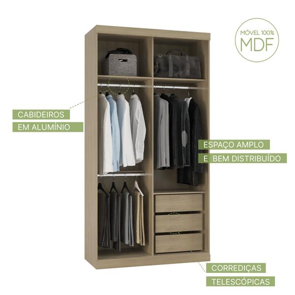 Imagem de Guarda Roupas Modulado Solteiro 120cm 2 Portas de Correr 100% MDF Royal