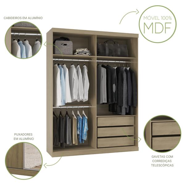 Imagem de Guarda Roupas Modulado Solteiro 176cm 2 Portas de Correr 100% MDF Royal