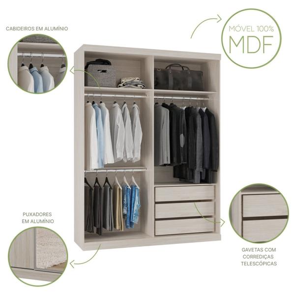 Imagem de Guarda Roupas Modulado Solteiro 2 Portas de Correr 176cm 100% Mdf Royal