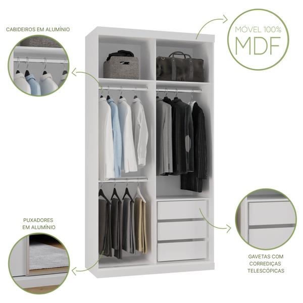 Imagem de Guarda Roupas Modulado Solteiro com Espelho 120cm 2 Portas de Correr 100% MDF Royal