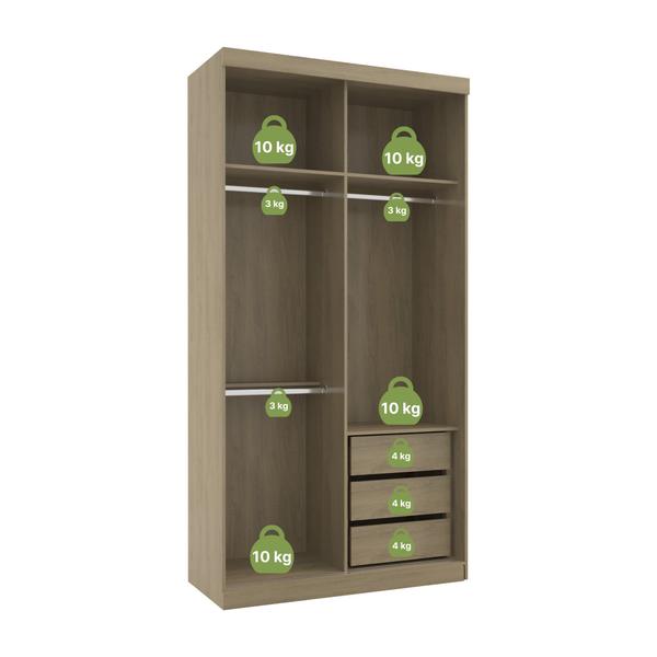 Imagem de Guarda Roupas Modulado Solteiro com Espelho 120cm 2 Portas de Correr 100% MDF Royal