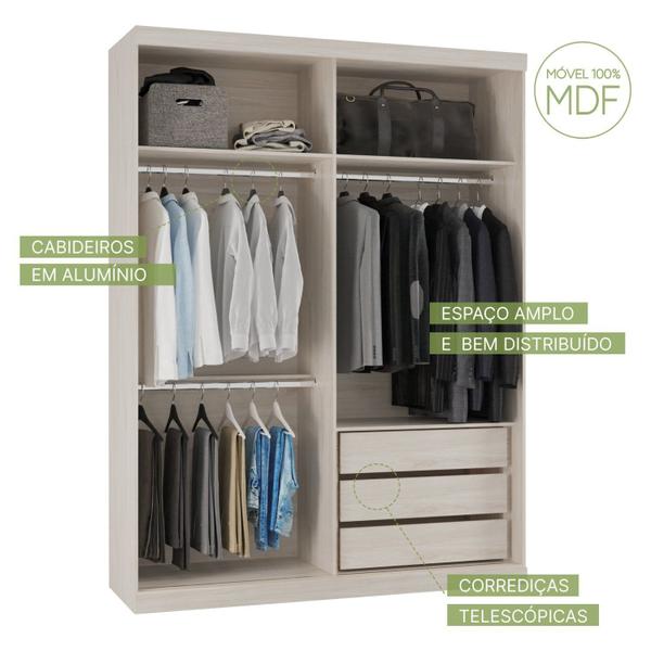 Imagem de Guarda Roupas Modulado Solteiro com Espelho 176cm 2 Portas de Correr 100% Mdf Royal