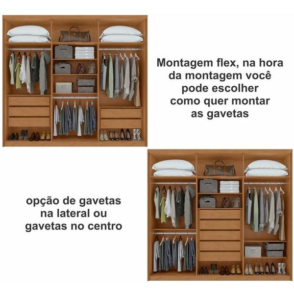 Imagem de Guarda Roupas Roupeiro de Casal Lopas Aires 6 portas 5 gavetas com pés Amêndoa Clean