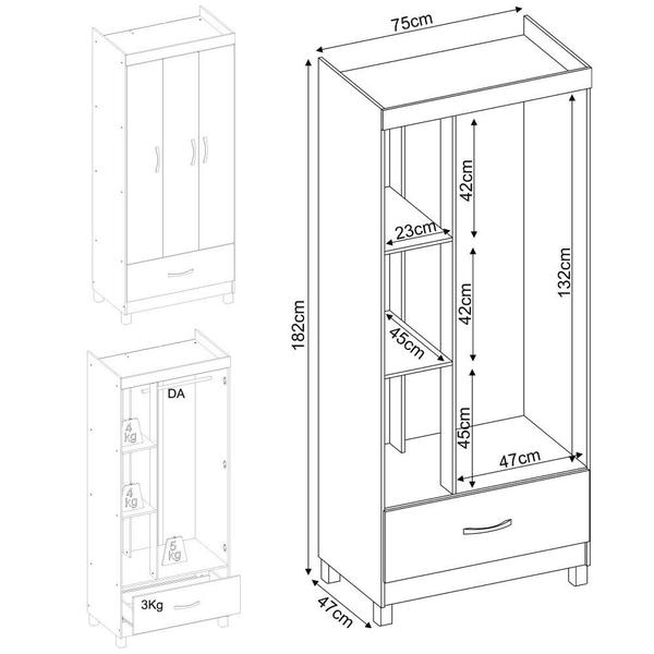 Imagem de Guarda-Roupas Solteiro 3 Portas 1 Gaveta Multimóveis CR35185