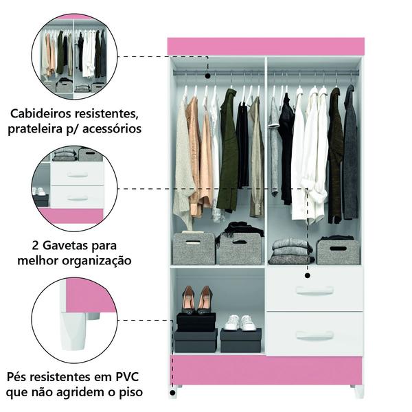 Imagem de Guarda Roupas Solteiro 4 Portas 2 Gavetas Mobi Branco / Rosa Flex Albatroz