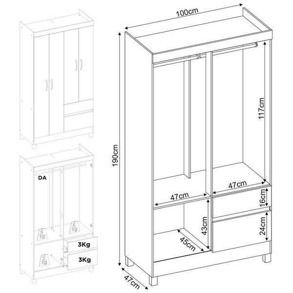 Imagem de Guarda-Roupas Solteiro 4 Portas 2 Gavetas Multimóveis CR35187