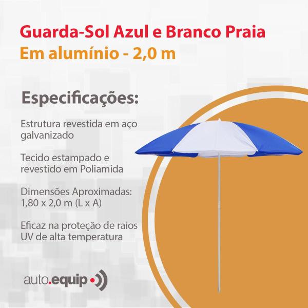 Imagem de Guarda-Sol 1,80 m de Diâmetro Azul e Branco Importway + Base Guarda Sol/Ombrelone Preta ou Branca