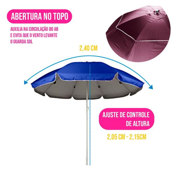 Imagem de Guarda-sol 2,15m Grande Gigante P/ Praia Piscina Respirável Raios Uv Verão Colorido Camping Solar P/ Família Resistente