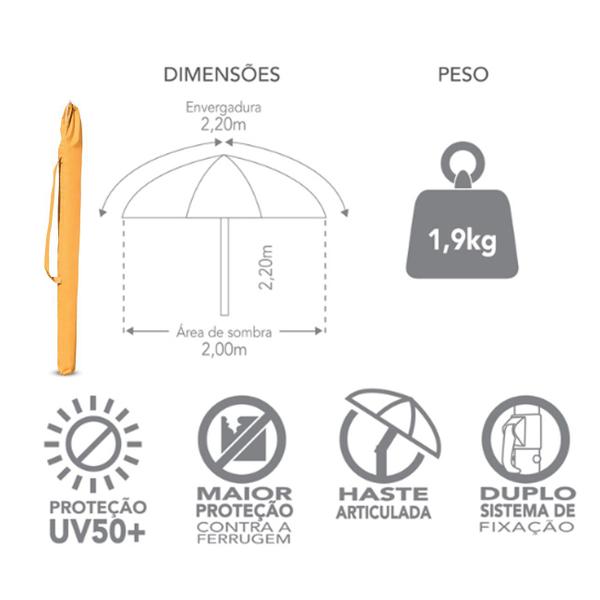 Imagem de Guarda Sol 2,2m Articulado Alumínio Sombreiro Cancun  Praia Piscina Camping Laranja - 1202 Tobee