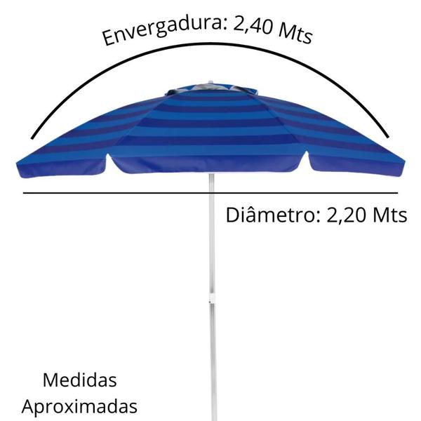 Imagem de Guarda Sol 2,40m Articulado Kala Azul Listrado Fps 100 para Praia e Piscina Haste em Aluminio