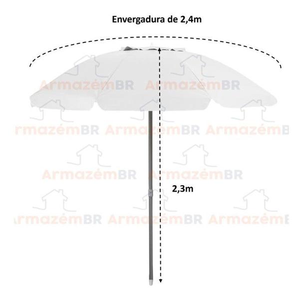 Imagem de Guarda Sol 2,4m Branco Bagum Alumínio Articulável Com Base Plástica Preta - Belfix