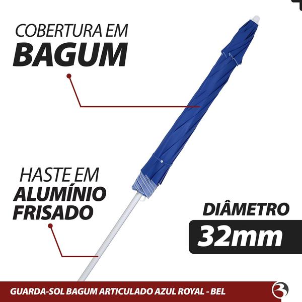 Imagem de Guarda-Sol 2m Azul Articulado em Bagum e Estrutura de Alumínio Proteção Solar Praia