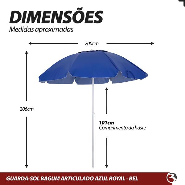 Imagem de Guarda-Sol 2m Azul Articulado em Bagum e Estrutura de Alumínio Proteção Solar Praia