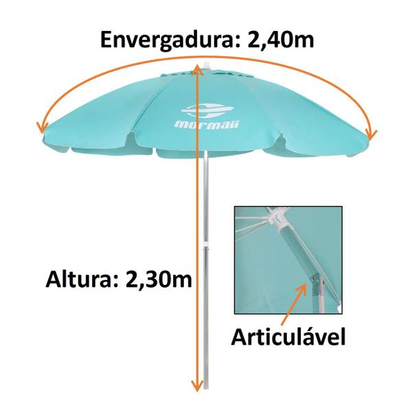 Imagem de Guarda Sol Bagum 2,4m Alumínio Articulado Verde Mormaii - 12168 Belfix