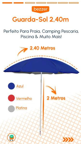 Imagem de Guarda Sol Grande 2,40m Ombrelone Sombrinha Nylon Articulado Sombreiro Piscina Jardim Camping Parque Pescaria Praia