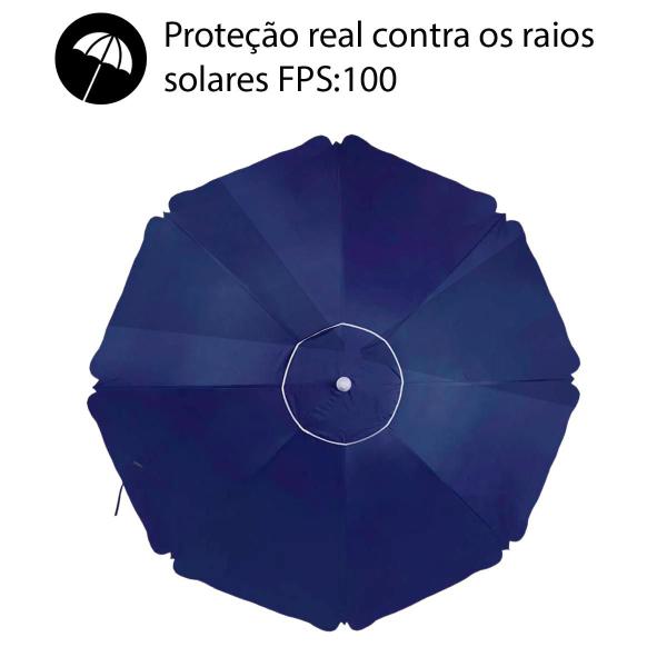 Imagem de Guarda Sol Grande Azul Articulado Para Praia Piscina 2,60m Com Haste Em Alumínio E FPS 100 Mor